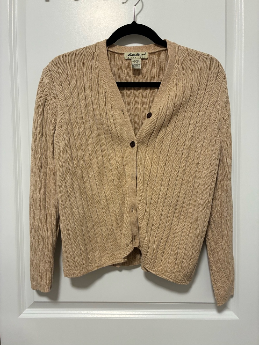 Eddie Bauer Beige Ribbed V-Neck Button Cardigan